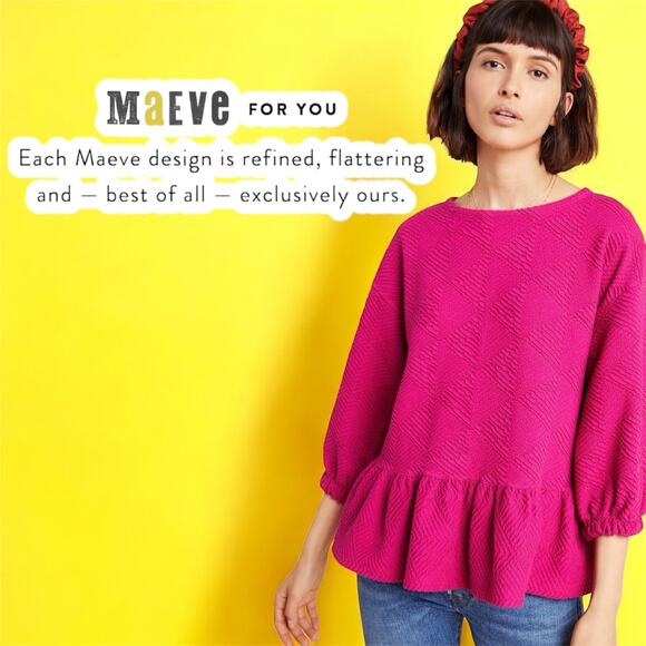 Anthropologie Maeve Pink Mikayla Peplum Top Size Womens Large Blouse Preppy - Picture 1 of 10